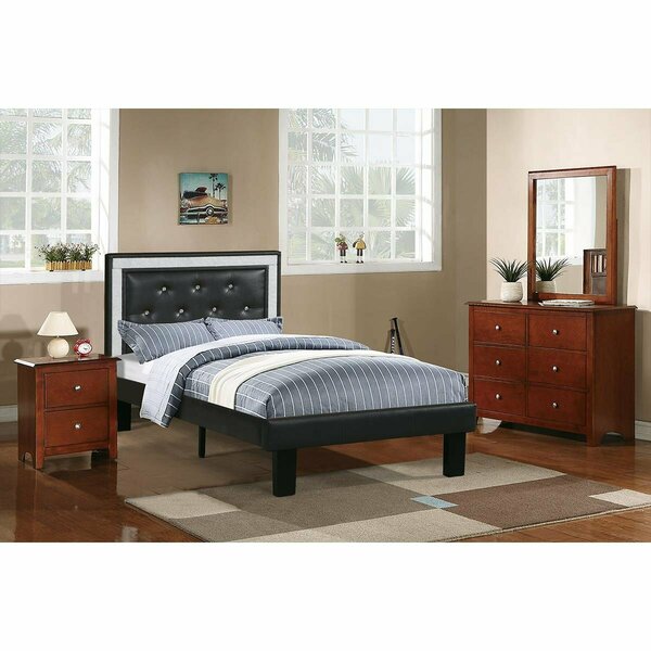 Kd Gabinetes Upholstered Bed Frame with Slats in Black Faux Leather - Twin Size KD3138632